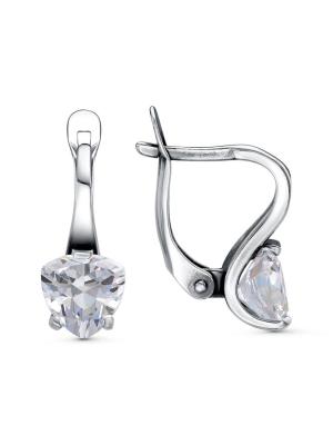 Серьги бижутерия, покрытие - серебрение с оксидированием, вставка - фианит (недрагоценный камень)