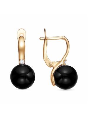 Серьги бижутерия, покрытие - золочение, вставка - имитация жемчуга, фианит (недрагоценный камень)