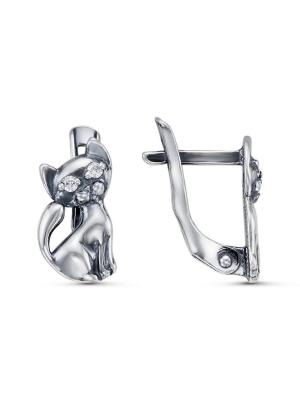 Серьги серебро 925 пробы, покрытие - оксидирование, вставка - фианит (недрагоценный камень)