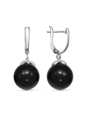 Серьги серебро 925 пробы, покрытие - родирование, вставка - искусственный агат черный