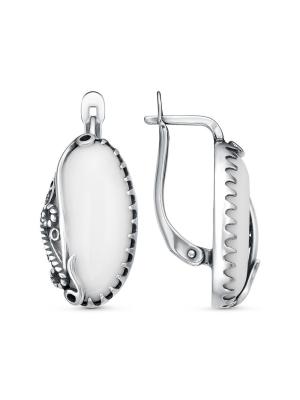 Серьги серебро 925 пробы, покрытие - оксидирование, вставка - агат белый (искусственный)