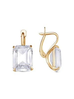 Серьги серебро 925 пробы, покрытие - золочение, вставка - фианит (недрагоценный камень)