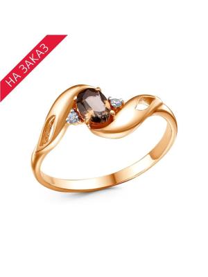 Кольцо серебро 925 пробы, покрытие - золочение, выборочное родирование, вставка - дымчатый кварц, фианит (недрагоценный камень)
