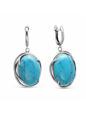 Серьги бижутерия, покрытие - серебрение с оксидированием, вставка - искусственная бирюза