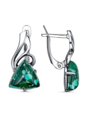 Серьги бижутерия, покрытие - серебрение с оксидированием, вставка - искусственный малахит