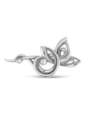 Брошь бижутерия, покрытие - серебрение с оксидированием, без вставок