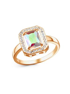 Кольцо бижутерия, покрытие - золочение, вставка - стекло ювелирное preciosa, фианит (недрагоценный камень)