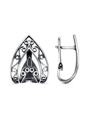 Серьги бижутерия, покрытие - серебрение с оксидированием, без вставок