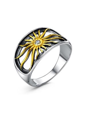 Кольцо серебро 925 пробы, покрытие - оксидирование, выборочное золочение, вставка - фианит (недрагоценный камень)