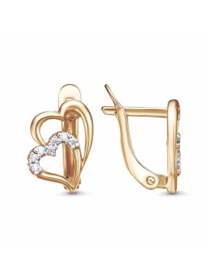 Серьги серебро 925 пробы, покрытие - золочение, выборочное родирование, вставка - фианит (недрагоценный камень)