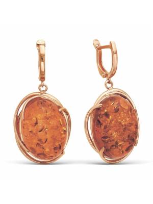 Серьги бижутерия, покрытие - золочение, вставка - искусственный янтарь