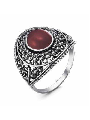 Кольцо серебро 925 пробы, покрытие - оксидирование, вставка - искусственный коралл