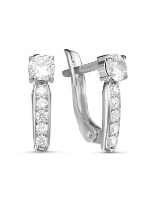 Серьги серебро 925 пробы, покрытие - родирование, вставка - фианит (недрагоценный камень)