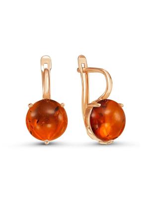 Серьги серебро 925 пробы, покрытие - золочение, вставка - искусственный янтарь
