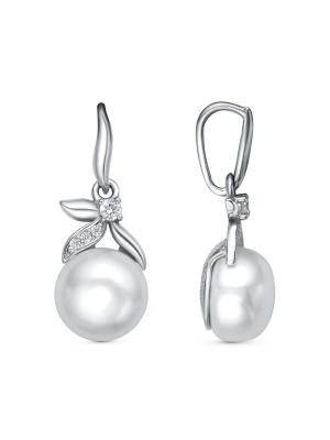 Подвеска серебро 925 пробы, покрытие - родирование, вставка - культивированный жемчуг, фианит (недрагоценный камень)