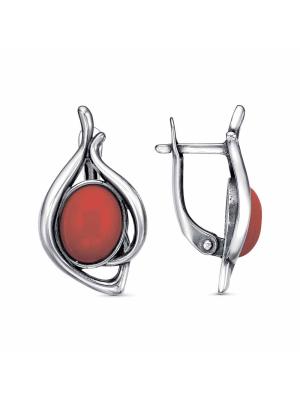 Серьги бижутерия, покрытие - серебрение с оксидированием, вставка - искусственный коралл