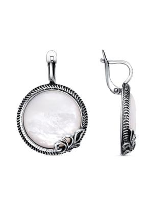 Серьги бижутерия, покрытие - серебрение с оксидированием, вставка - перламутр