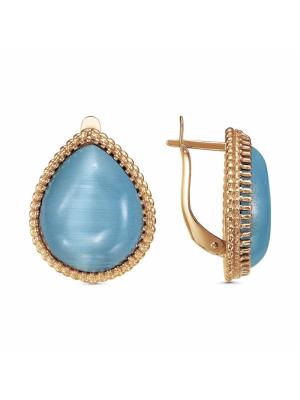 Серьги бижутерия, покрытие - золочение, вставка - искусственный кошачий глаз