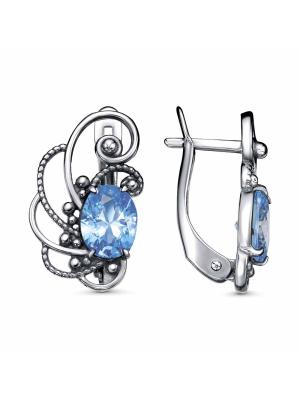Серьги бижутерия, покрытие - серебрение с оксидированием, вставка - фианит (недрагоценный камень)