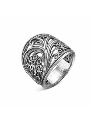 Кольцо бижутерия, покрытие - серебрение с оксидированием, без вставок