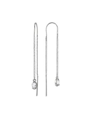 Серьги бижутерия, покрытие - серебрение, вставка - фианит (недрагоценный камень)