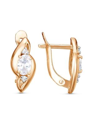 Серьги серебро 925 пробы, покрытие - золочение, выборочное родирование, вставка - фианит (недрагоценный камень)