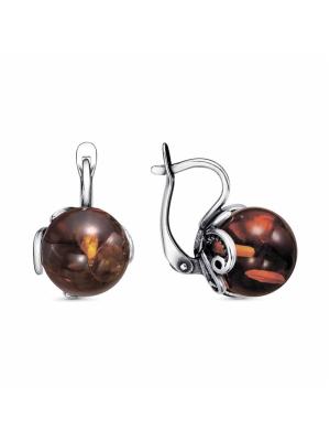 Серьги бижутерия, покрытие - серебрение с оксидированием, вставка - искусственный янтарь