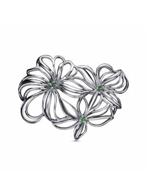 Брошь бижутерия, покрытие - серебрение с оксидированием, вставка - искусственная шпинель