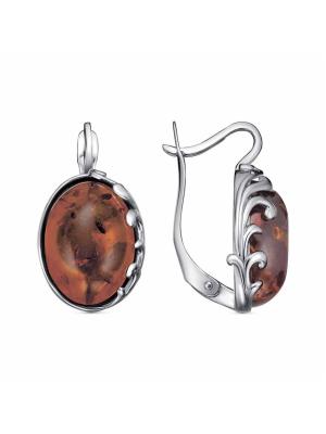 Серьги бижутерия, покрытие - серебрение с оксидированием, вставка - искусственный янтарь