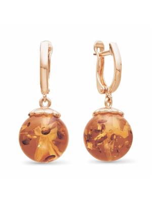 Серьги бижутерия, покрытие - золочение, вставка - искусственный янтарь