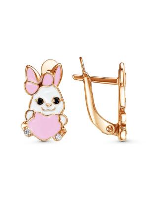 Серьги серебро 925 пробы, покрытие - золочение, отделка - эмаль, вставка - фианит (недрагоценный камень)