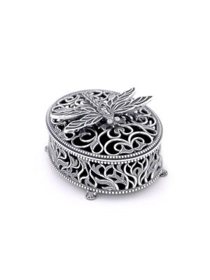 Шкатулка "стрекоза" бижутерия, покрытие - серебрение с оксидированием, без вставок