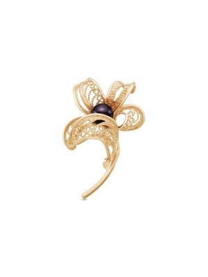 Брошь бижутерия, покрытие - золочение, вставка - культивированный жемчуг