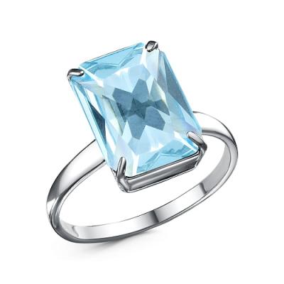 Кольцо серебро 925 пробы, покрытие - родирование, вставка - искусственный топаз голубой