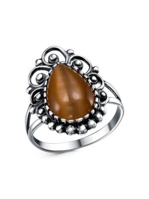 Кольцо бижутерия, покрытие - серебрение с оксидированием, вставка - искусственный кошачий глаз