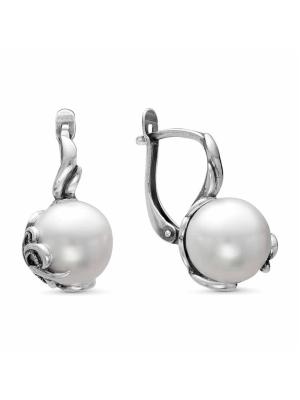 Серьги серебро 925 пробы, покрытие - оксидирование, вставка - имитация жемчуга
