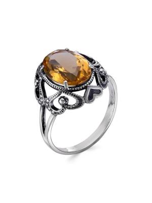 Кольцо серебро 925 пробы, покрытие - оксидирование, вставка - искусственный султанит