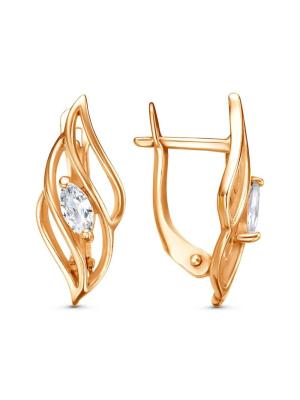 Серьги бижутерия, покрытие - золочение, вставка - фианит (недрагоценный камень)