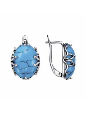 Серьги серебро 925 пробы, покрытие - оксидирование, вставка - искусственная бирюза
