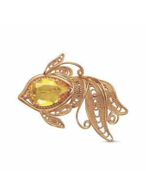 Брошь бижутерия, покрытие - золочение, вставка - фианит (недрагоценный камень)