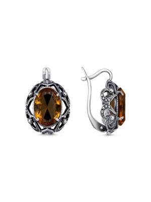 Серьги серебро 925 пробы, покрытие - оксидирование, вставка - искусственный султанит