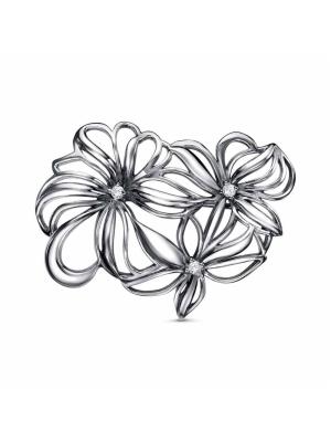 Брошь серебро 925 пробы, покрытие - оксидирование, вставка - фианит (недрагоценный камень)