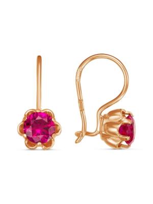 Серьги серебро 925 пробы, покрытие - золочение, вставка - синтетический корунд