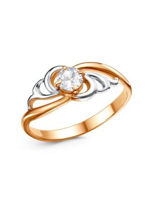 Кольцо серебро 925 пробы, покрытие - золочение, выборочное родирование, вставка - фианит (недрагоценный камень)