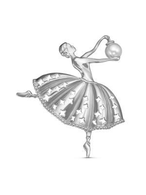 Брошь серебро 925 пробы, покрытие - родирование, вставка - имитация жемчуга