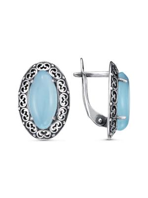 Серьги серебро 925 пробы, покрытие - оксидирование, вставка - искусственный халцедон