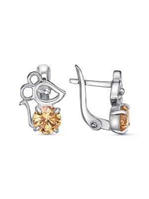 Серьги серебро 925 пробы, покрытие - платинирование, вставка - фианит (недрагоценный камень)