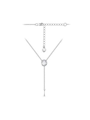 Колье бижутерия, покрытие - серебрение, вставка - фианит (недрагоценный камень)