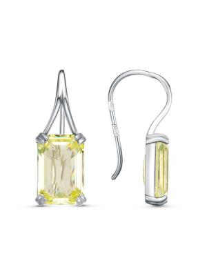 Серьги серебро 925 пробы, покрытие - родирование, вставка - синтетический кварц собственной огранки