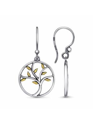 Серьги серебро 925 пробы, покрытие - оксидирование, выборочное золочение, без вставок